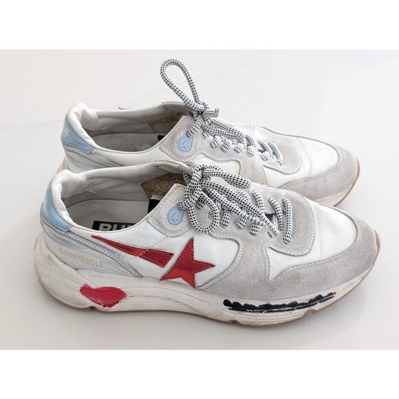 Women's Golden Goose Running Sole Sneakers White Ice Gray Red EU Sz 38  US Sz 8 - Picture 1 of 12